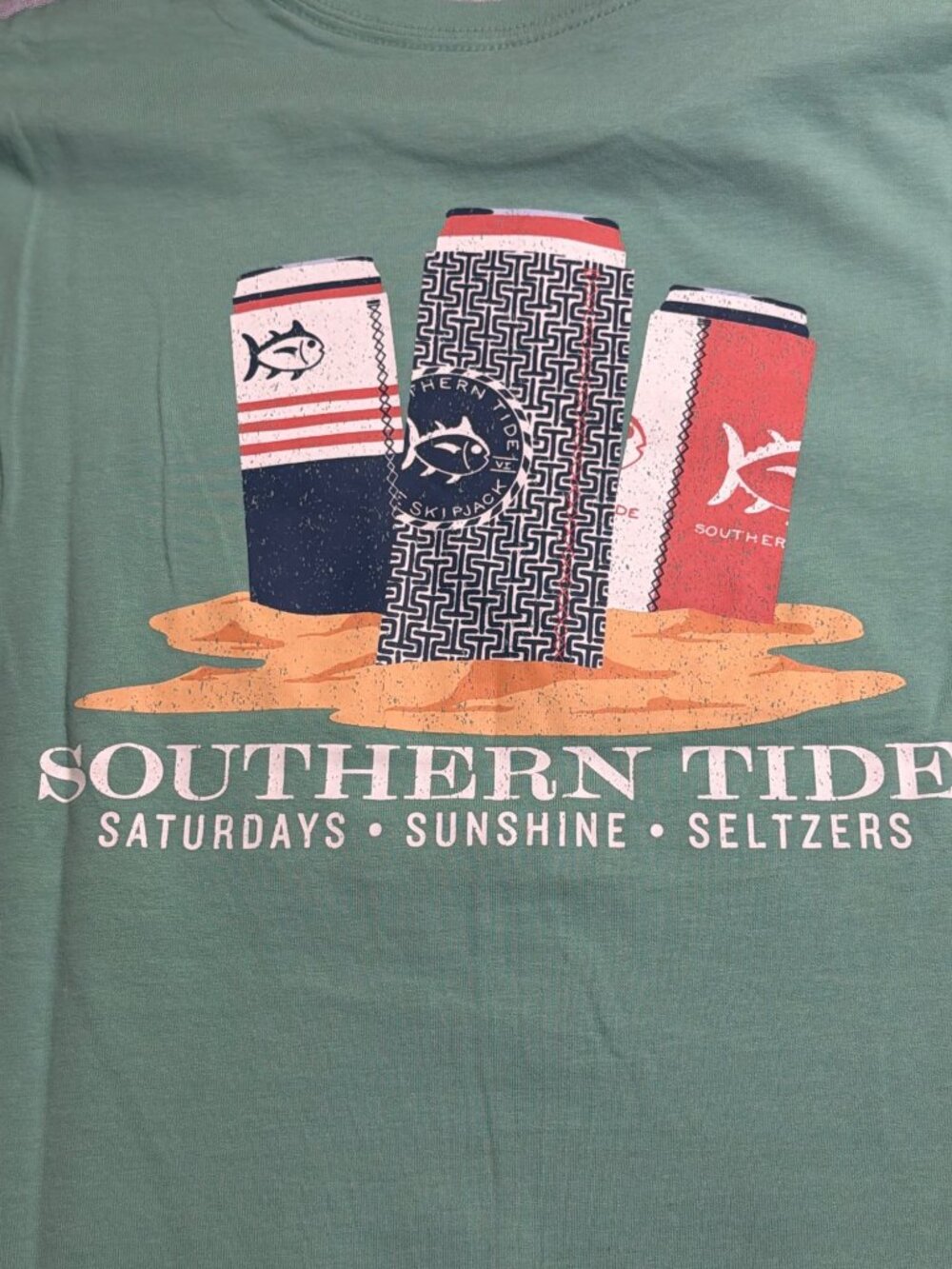 Southern Tide Saturdays Sunshine Seltzers Graphic T Shirt Green Sz Small NWOT